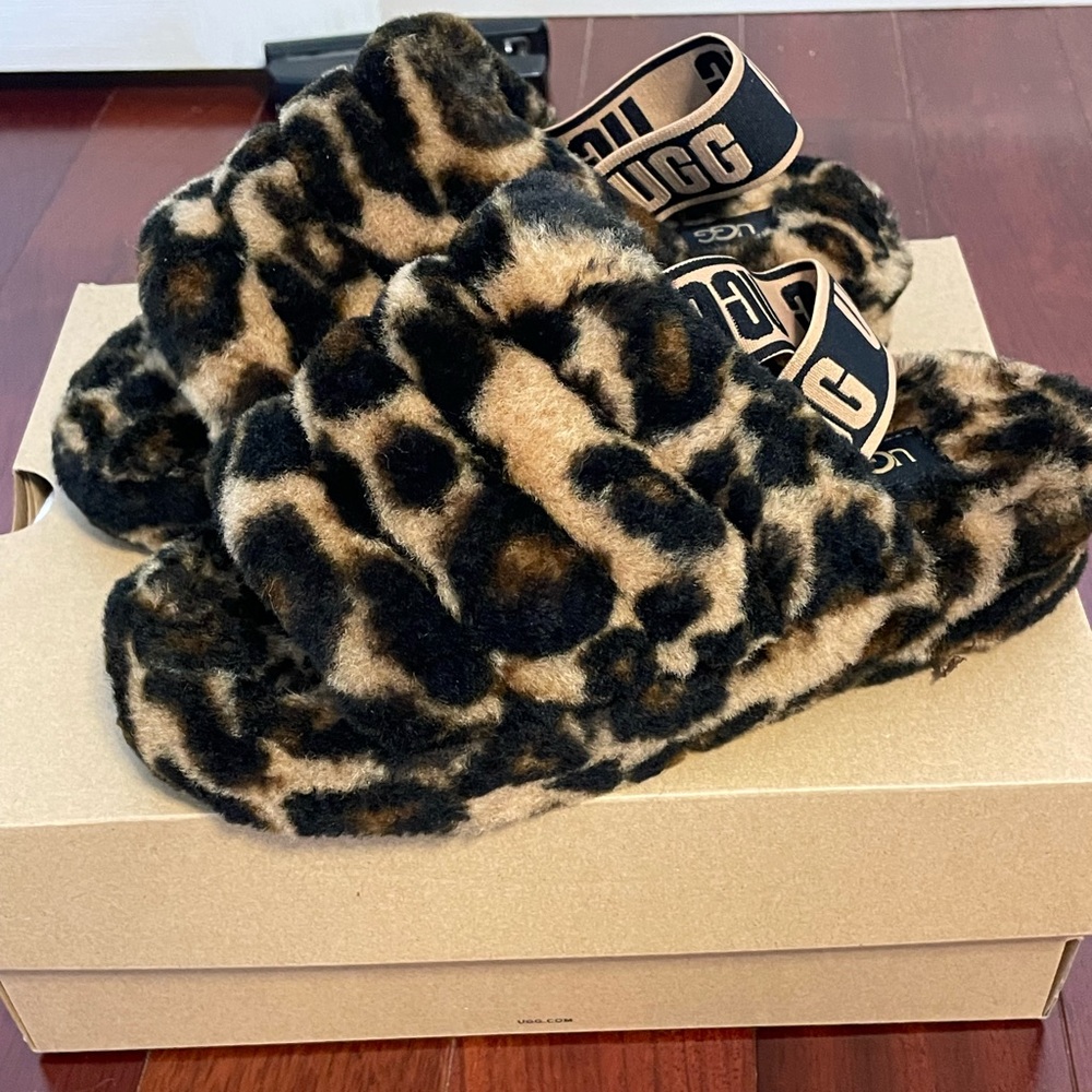 Leopard Uggs “Fluff Yeah” slides